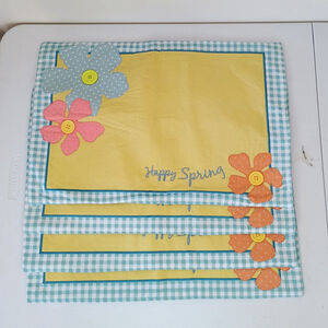 Set Of 4 Blossoms & Blooms Happy Spring Placemats Blue Gingham Floral Applique